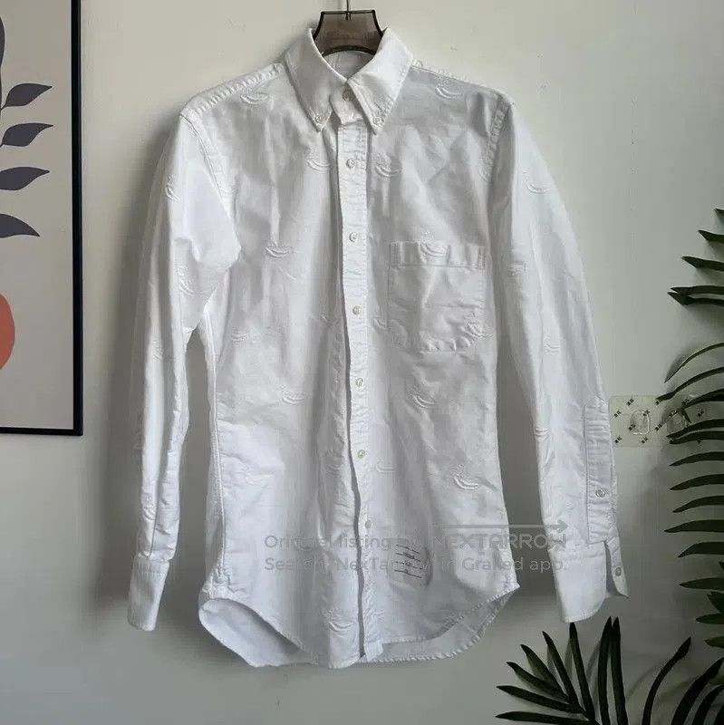 Thom Browne White Long Sleeve Cotton Shirt .