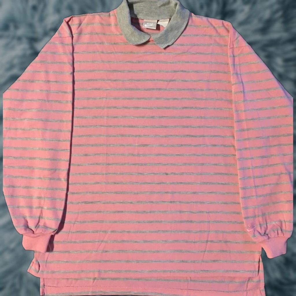 Nike Vtg Nike Striped Swoosh Collared Shirt M Pink Mens T-Shirt 80s 90s Vaporwave Surf Grunge Size US M / EU 48-50 / 2 - 1 Thumbnail