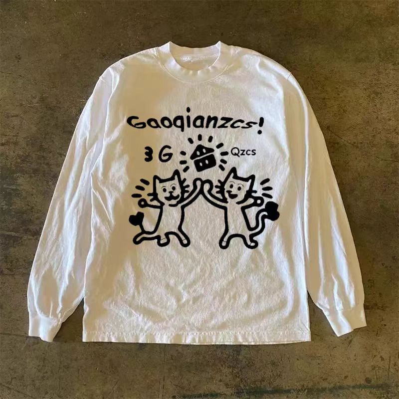 Vintage White Vintage Cat-Print Long-Sleeve T-Shirt Size US M / EU 48-50 / 2 - 1 Thumbnail