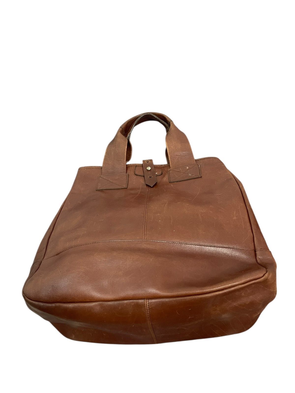 Leather Full Leather Patina Vtg Message Japan Tote Bag 2🟩1 Size ONE SIZE - 5 Thumbnail