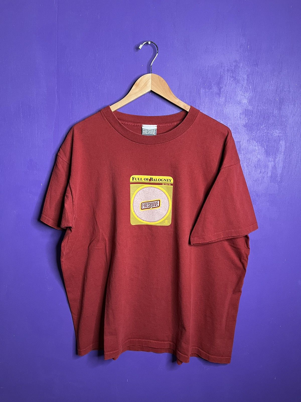 image of Vintage 90's Freshjive Full Of Balogney Promo T-Shirt in Red, Men's (Size XL)