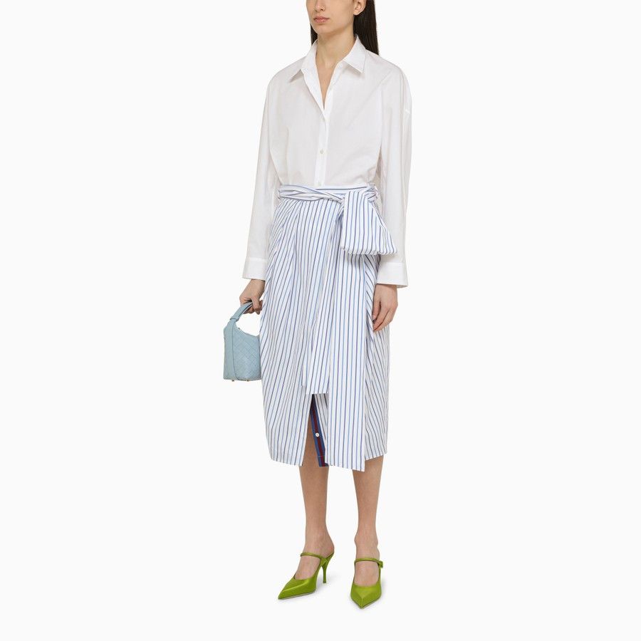 Dries Van Noten o1d2blof0824 Striped Cotton Midi Skirt in Light Blue & White Size 26" / US 2 / IT 38 - 2 Thumbnail