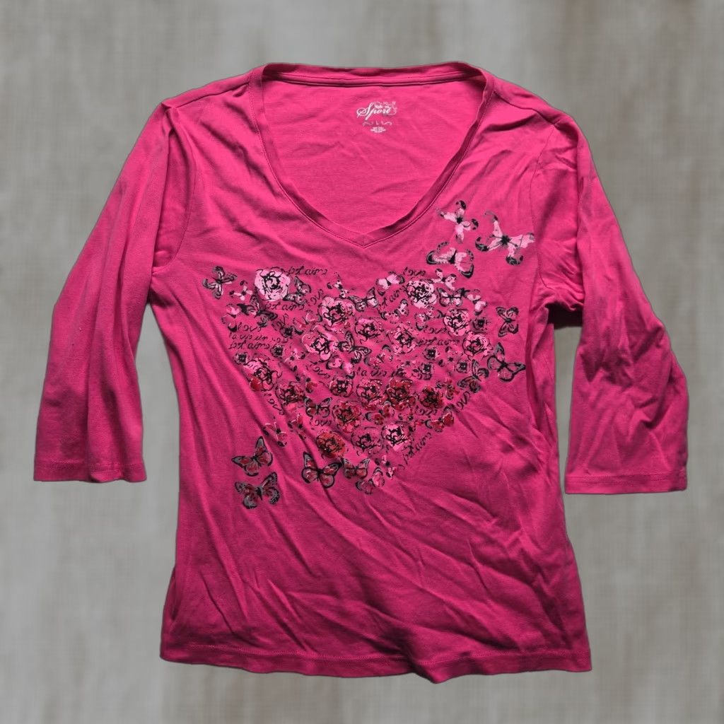 Vintage STYLE & CO SPORT Pink Floral 3/4 Sleeve Pullover Top Size L Womens Size L / US 10 / IT 46 - 1 Thumbnail