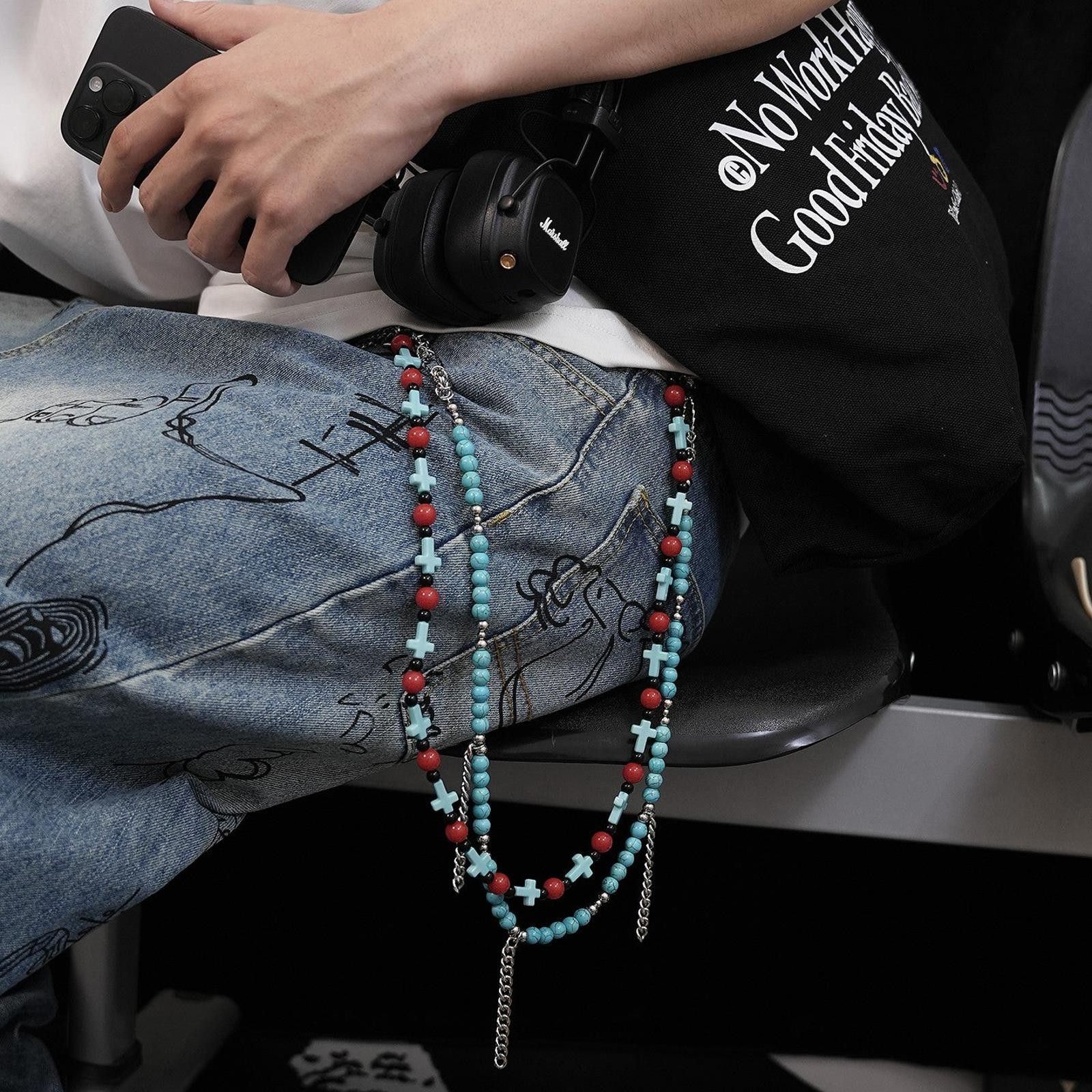 Other Turquoise Bead Pants Chain – Cross & Tassel Detail Size ONE SIZE - 1 Thumbnail