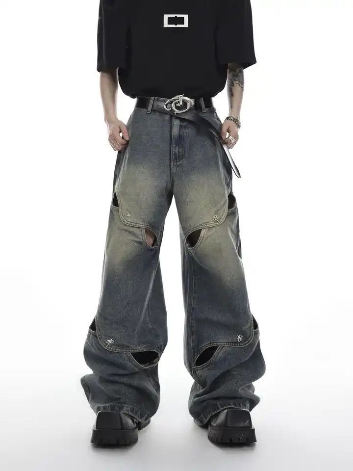 Denime × Japanese Brand × Vintage Wide Leg Jeans Pants Men Streetwear Baggy Distressed Denim Size US 35 - 1 Thumbnail