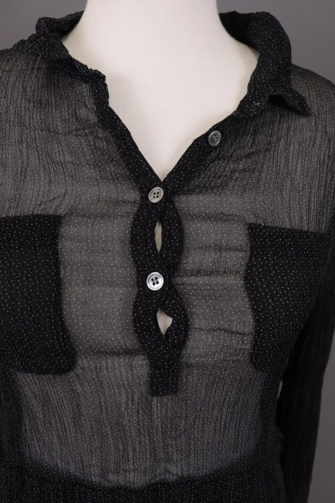 Gianni Valentino Ganni Black Dotted Mesh Long Sleeve Henley A-Line Dress Size M / US 6-8 / IT 42-44 - 4 Thumbnail
