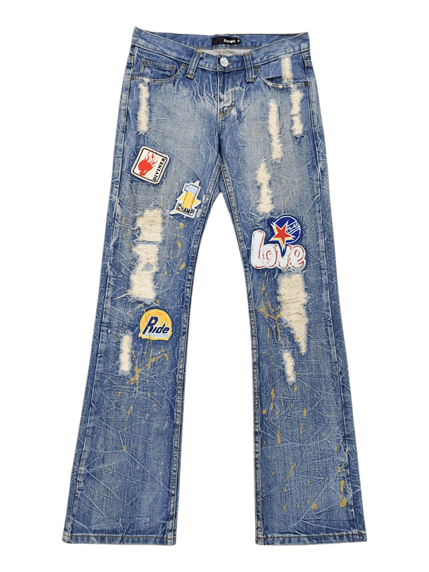 If Six Was Nine 00s Diviner- Punk Y2K Pacth Distressed Paint Splatter Jeans Size US 30 / EU 46 - 2 Thumbnail