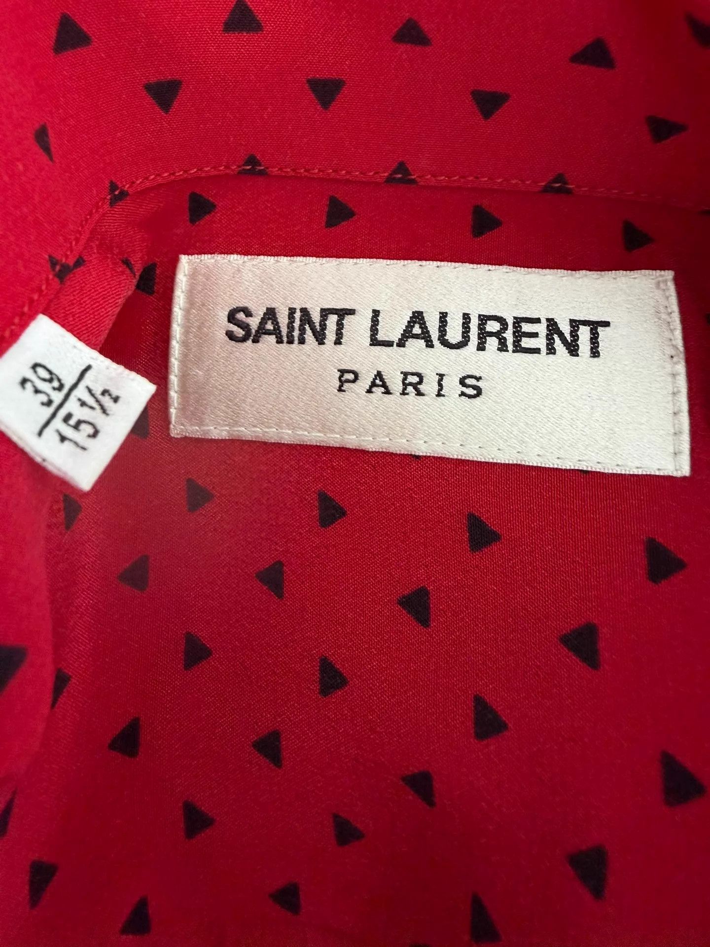 Saint Laurent Paris SLP14SS Hedi Slimane Silk Red-Base Black Triangle Shirt Size US M / EU 48-50 / 2 - 4 Thumbnail