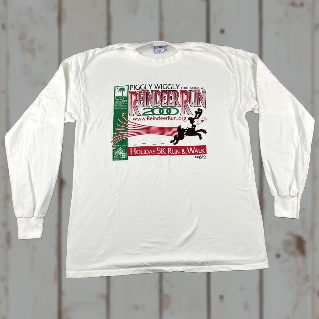 Vintage VINTAGE Allsport Shirt Mens L White Long Sleeve Crew Neck Christmas USA 2000 Reindeer Run SC Charleston Piggly Wiggly Size US L / EU 52-54 / 3 - 1 Thumbnail