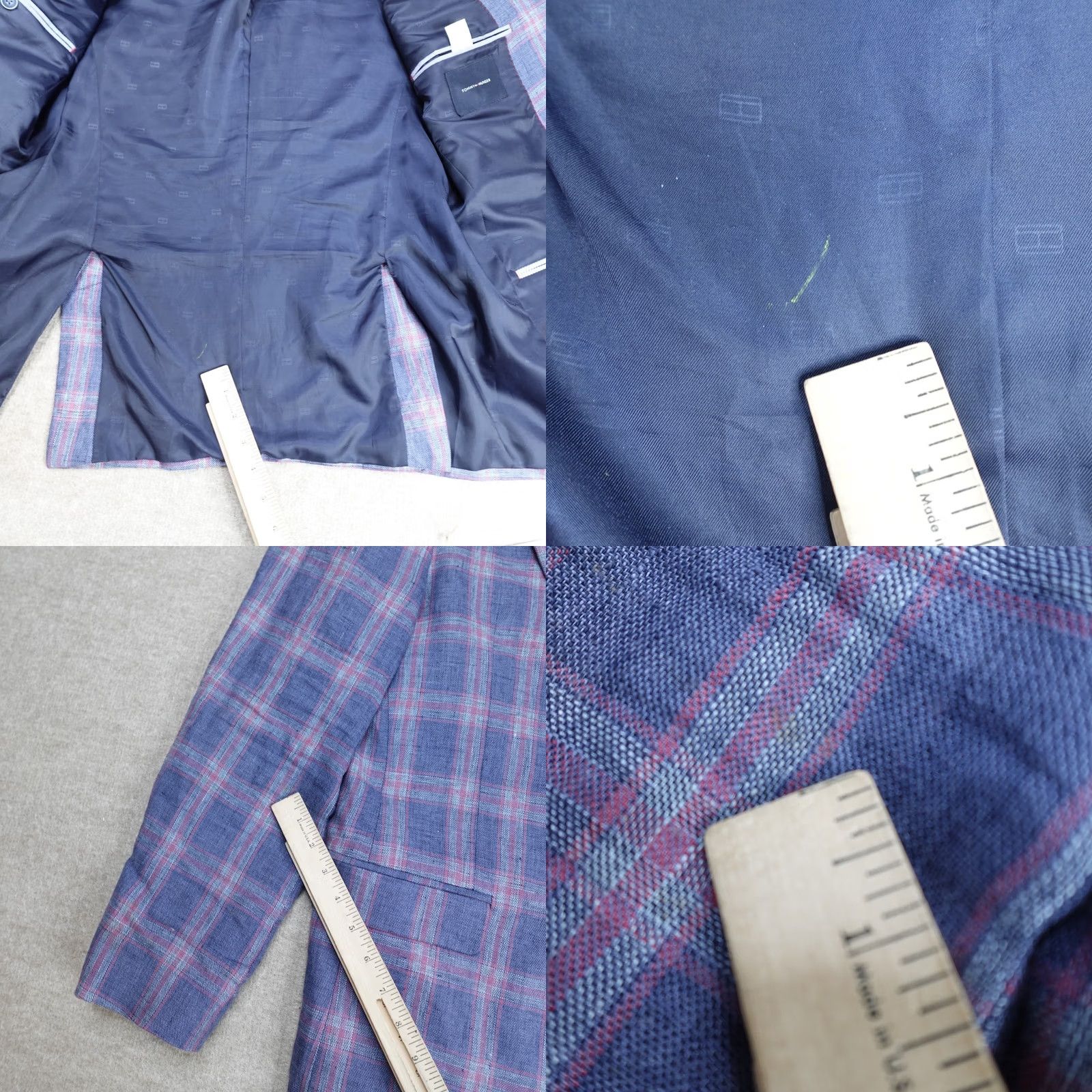 Tommy Hilfiger VINTAGE Tommy Hilfiger Sport Coat Jacket 40L Blue Plaid 100% Linen Women? Mens? Size US XXS / EU 40 - 9 Thumbnail