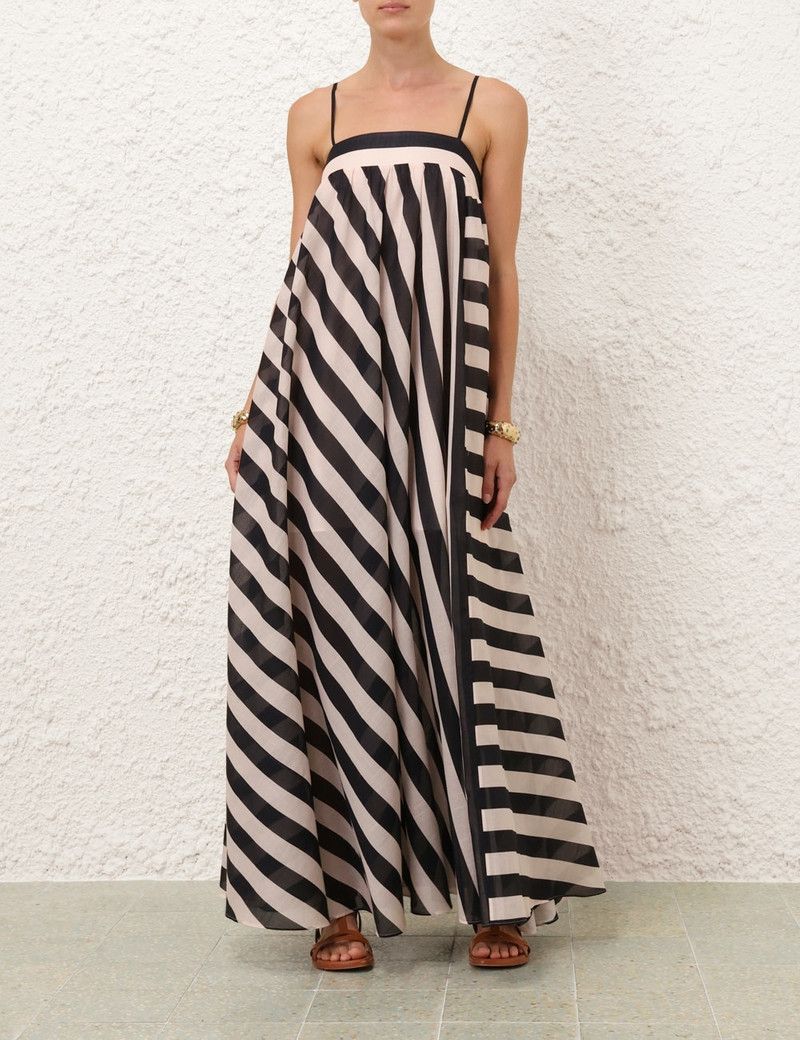Zimmermann oc11z0126 Maxine Stripe Maxi Dress in Black/Cream Size L / US 10 / IT 46 - 2 Thumbnail