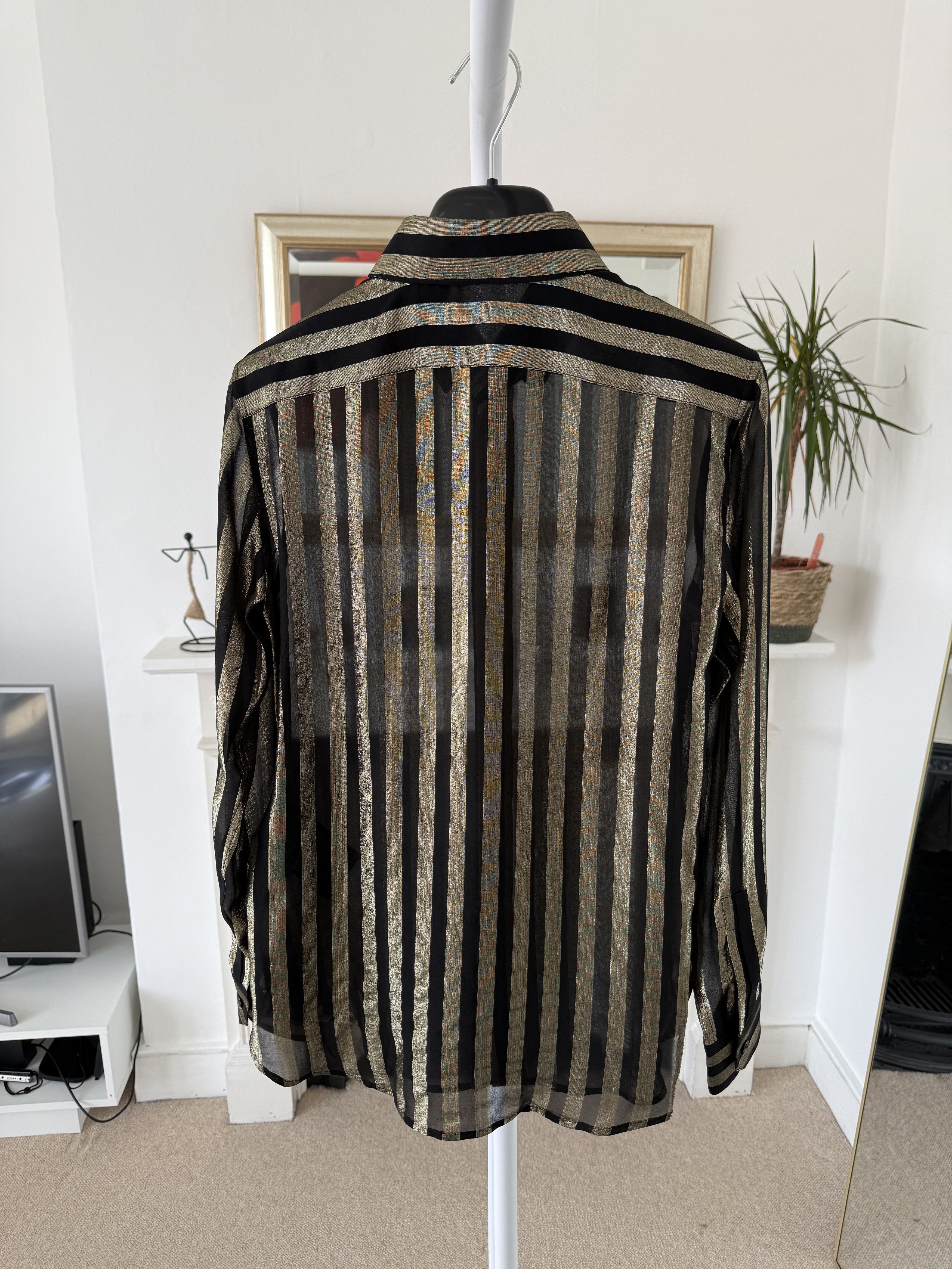 Saint Laurent Paris FW19 Saint Laurent Runway Striped Gold Silk Shirt Size XS / US 0-2 / IT 36-38 - 6 Thumbnail