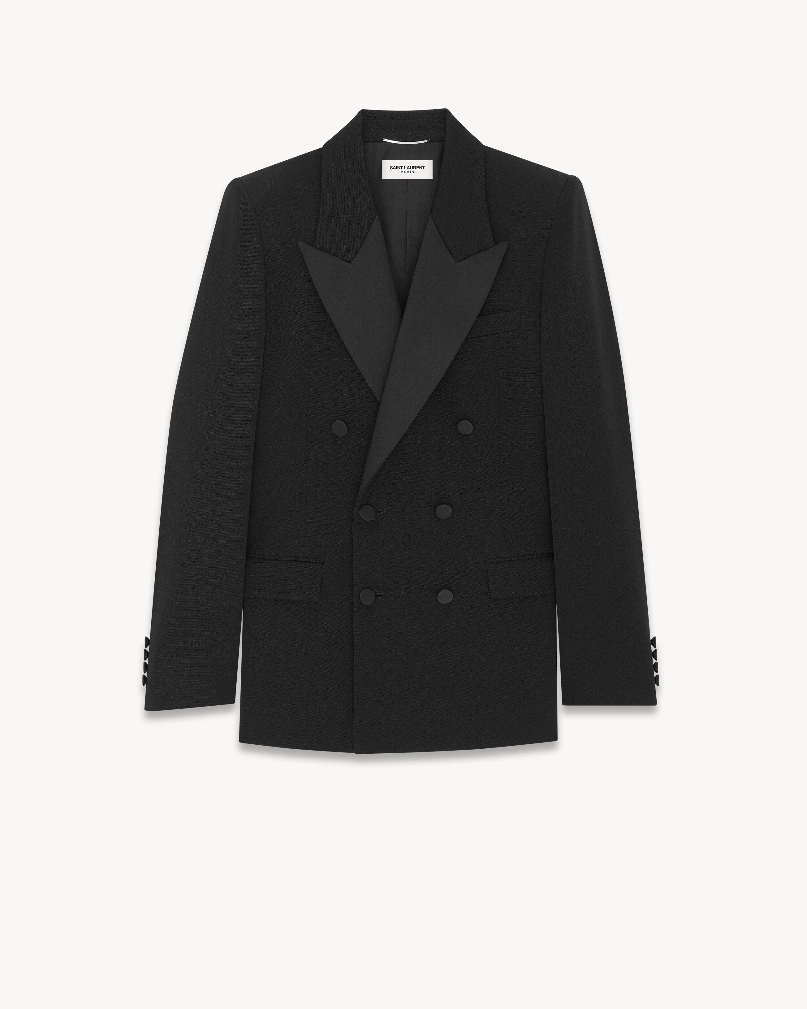 Saint Laurent Paris o1s1wg111224 Tuxedo Jacket In Grain De Poudre in Black Size US M / EU 48-50 / 2 - 1 Thumbnail