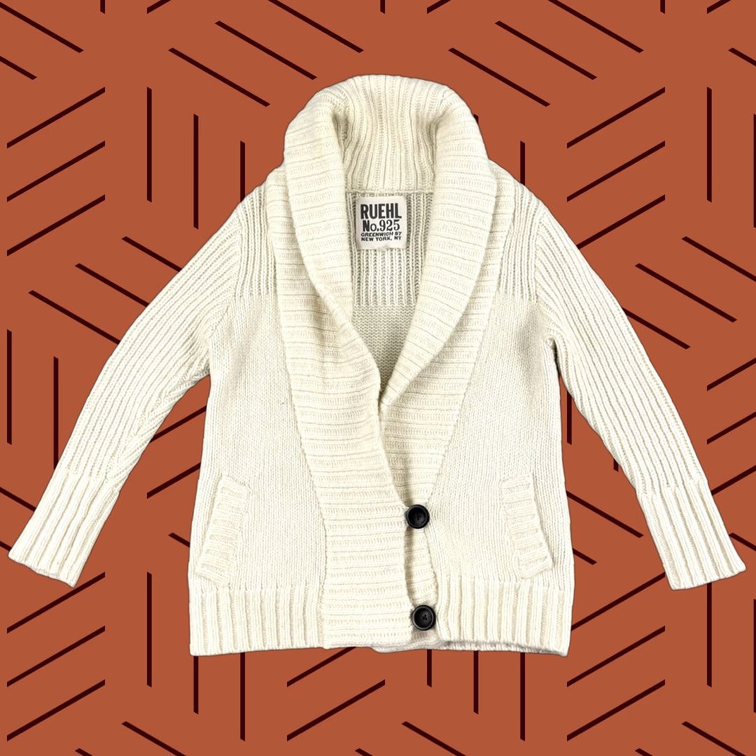 Vintage RUEHL Cardigan Womens Medium Brown Wool Alpaca Cable Knit Shawl Button Sweater Size M / US 6-8 / IT 42-44 - 1 Thumbnail