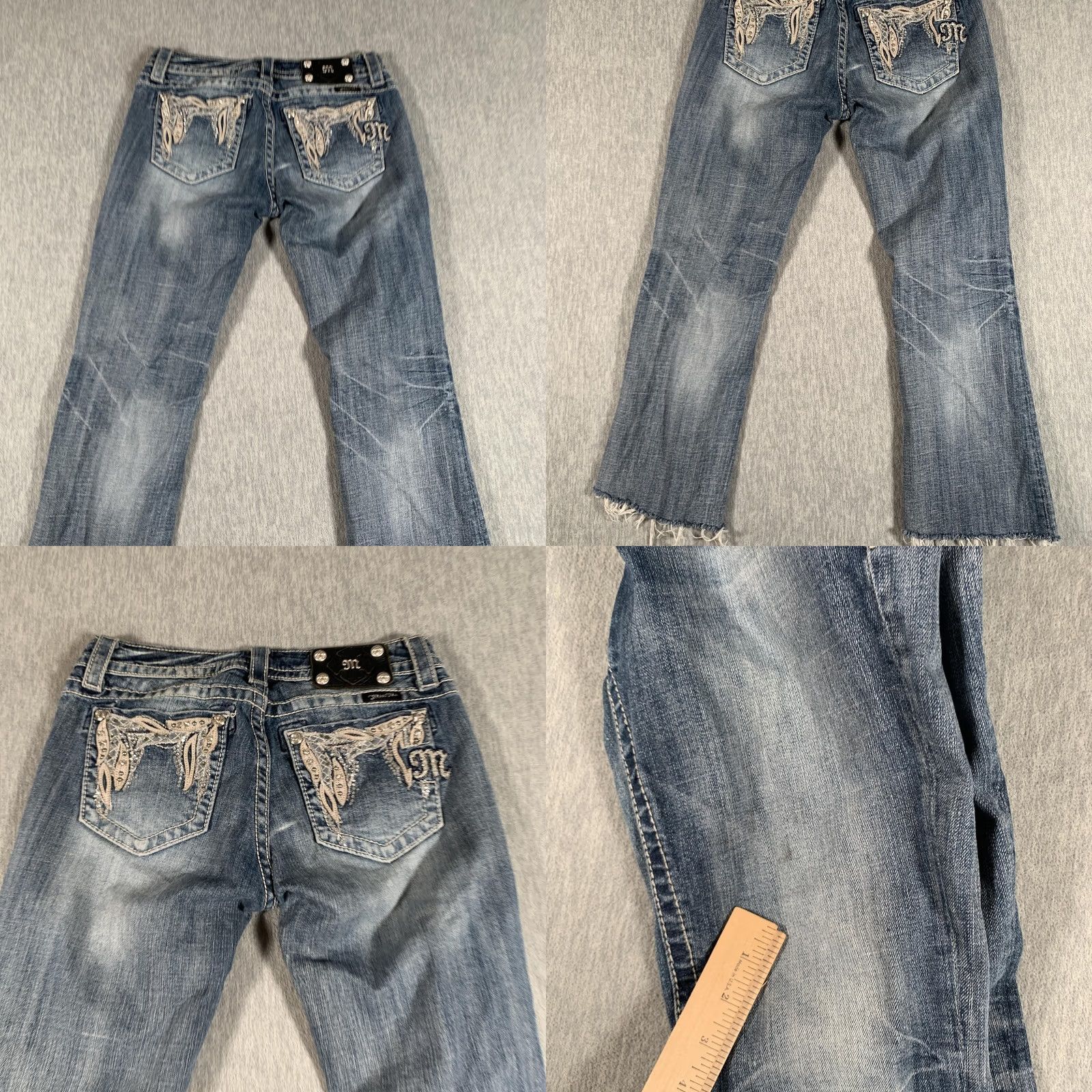 Miss Me Miss Me Jeans Womens 27 Bootcut Denim VTG 17C Embellished Buckle Rhinestone Embroidered Pocket Distressed Low Rise 31in Inseam Easy Boot Size 27" / US 4 / IT 40 - 10 Thumbnail
