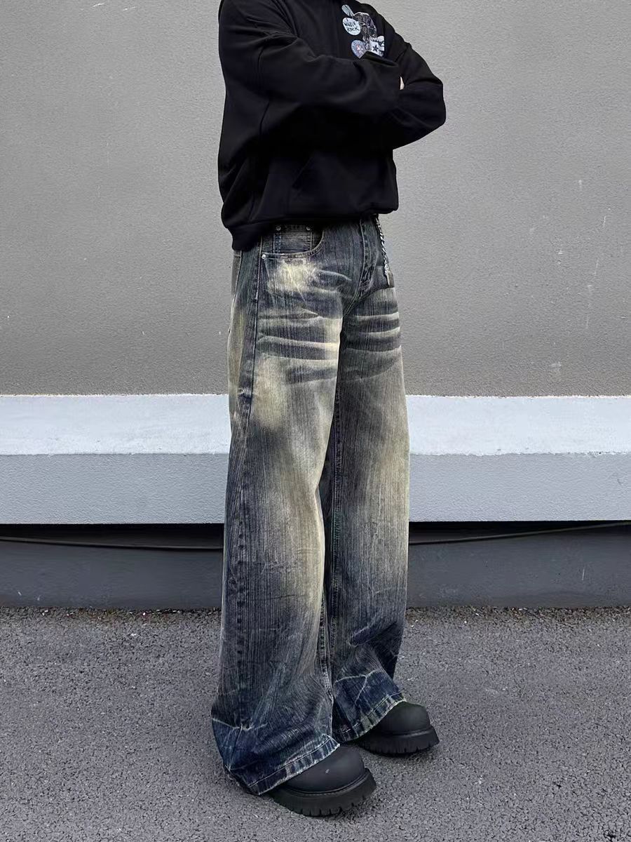 Jean Wash-faded distressed wide-leg jeans Size US 30 / EU 46 - 3 Thumbnail