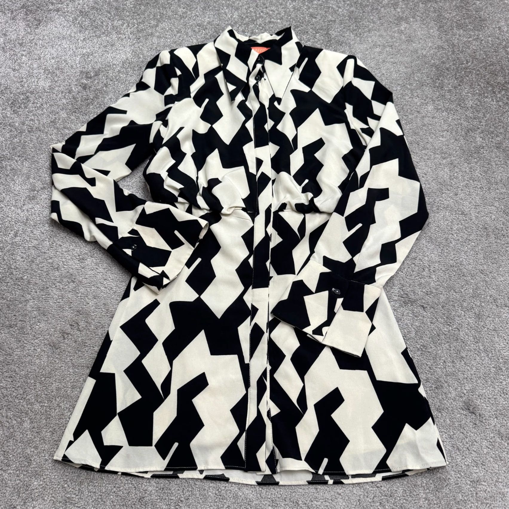 Vintage Current San Francisco Shirt Dress Geometric Midi Womens Small Black White Padded Size S / US 4 / IT 40 - 2 Thumbnail