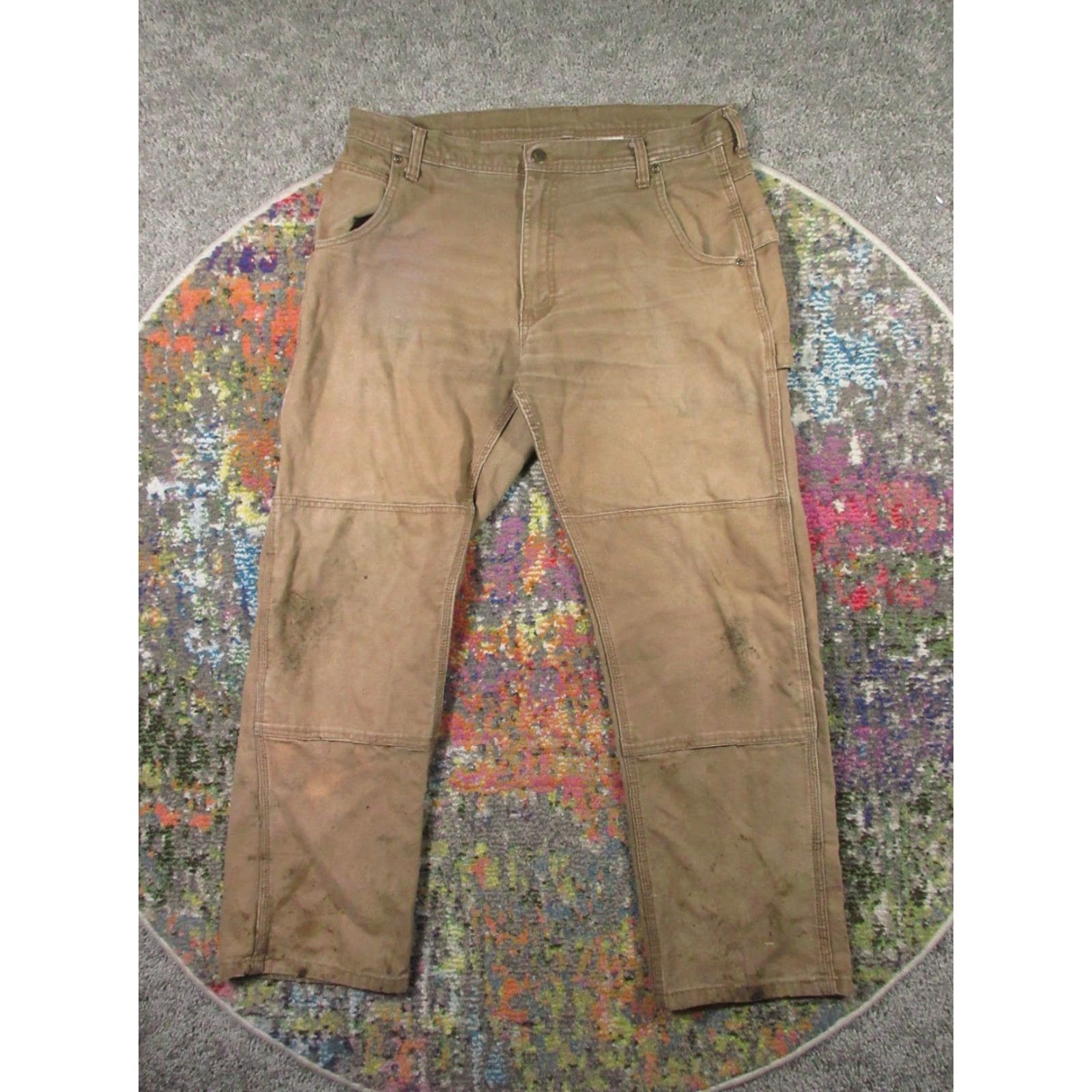 Vintage Key Carpenter Jeans Mens 36x32 Brown Canvas Distressed 5-Pocket Straight Leg Workwear Denim Cotton Size US 36 / EU 52 - 2 Thumbnail