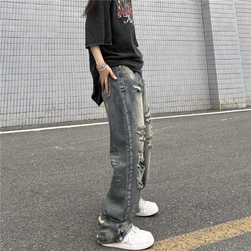 Japanese Brand Street retro ripped loose casual straight leg washed jeans Size US 32 / EU 48 - 5 Thumbnail