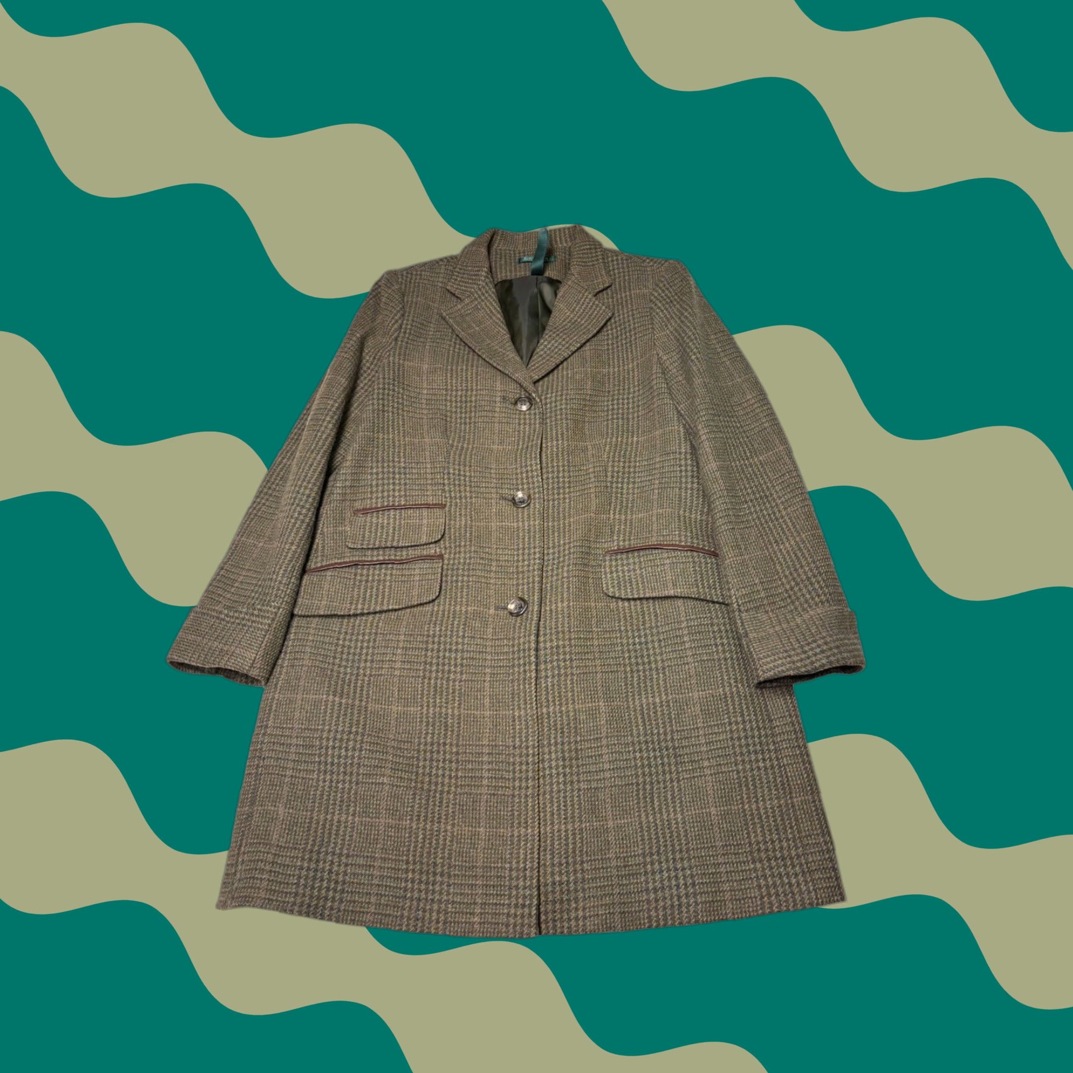 Ralph Lauren VINTAGE Lauren Ralph Lauren Coat Wool Blend Glen Plaid Brown Tan Leather Trim Size 16 Size XXL / US 16-18 / IT 52-54 - 1 Thumbnail