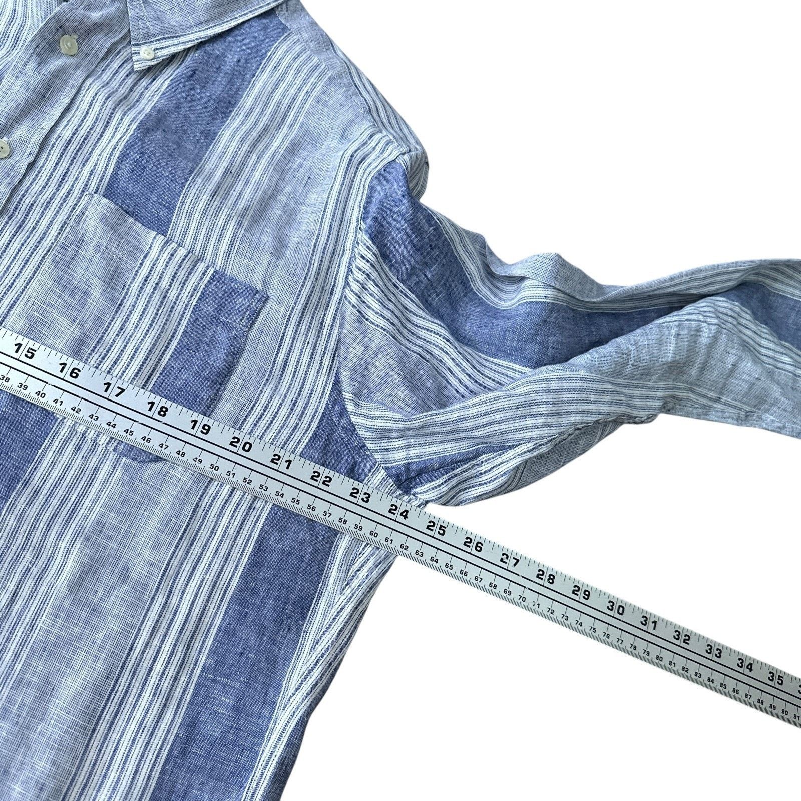 Brooks Brothers Brooks Brothers Linen Shirt Mens Large Blue Stripe Button Size US L / EU 52-54 / 3 - 7 Thumbnail