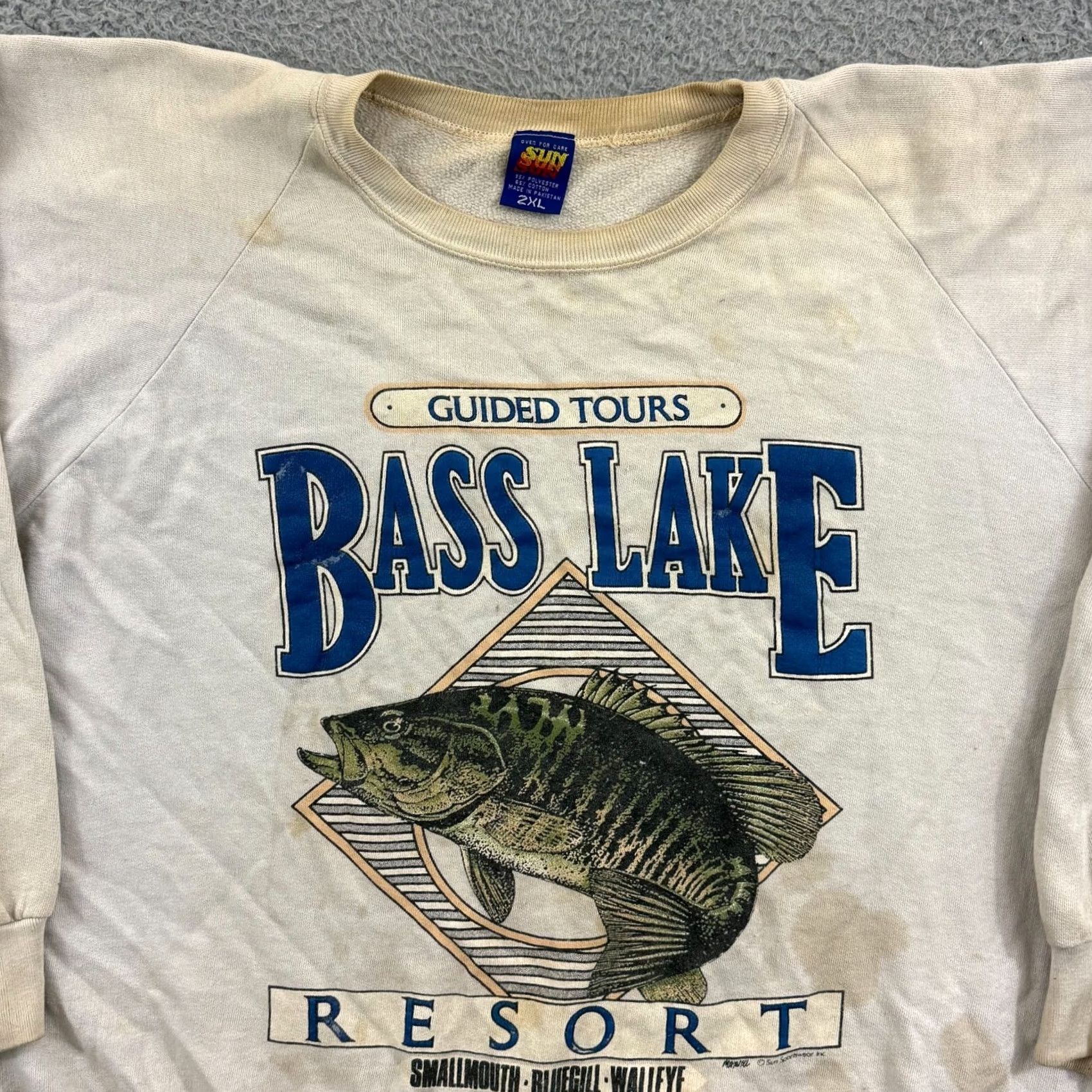 Vintage VINTAGE Sun Sweatshirt Crewneck Men 2XL Gray Fishing Outdoor 90s Bass Lake Resort Graphic Print Fashion Pullover Size US XXL / EU 58 / 5 - 4 Thumbnail