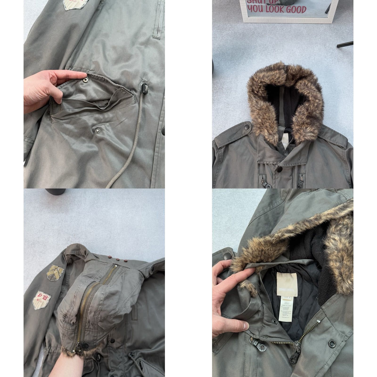 Diesel Diesel Parka Jacket Men’s Military Alaska Style Faux Fur Hood Green L XXL? Size US L / EU 52-54 / 3 - 8 Thumbnail