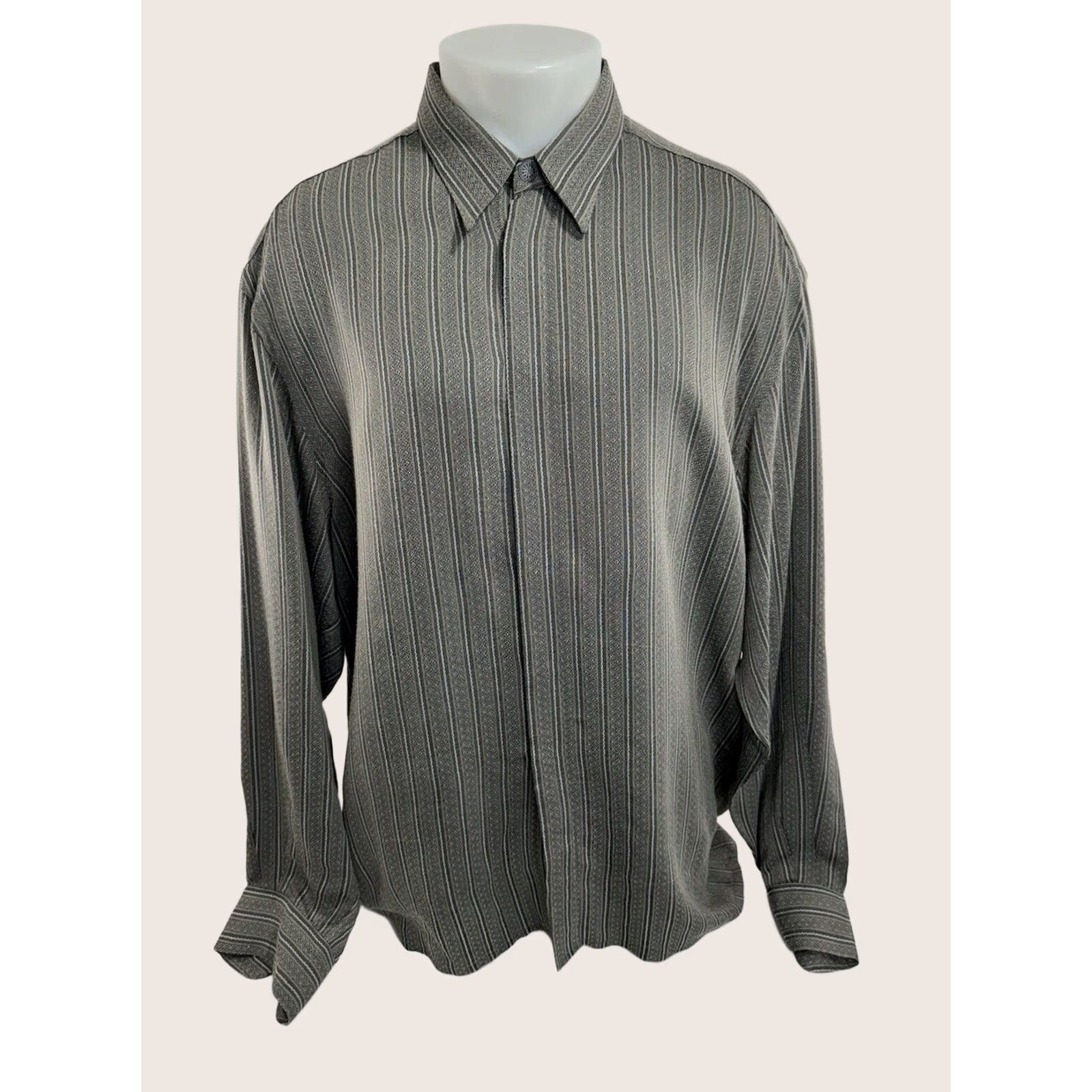 Vintage Bernini Shirt Mens XL Gray BEVERLY HILLS Striped Viscose Size US XL / EU 56 / 4 - 1 Thumbnail