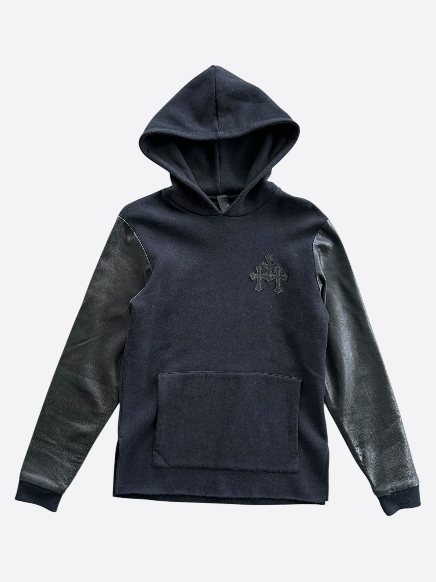 Chrome Hearts Black Leather Triple Cross Patch Hoodie