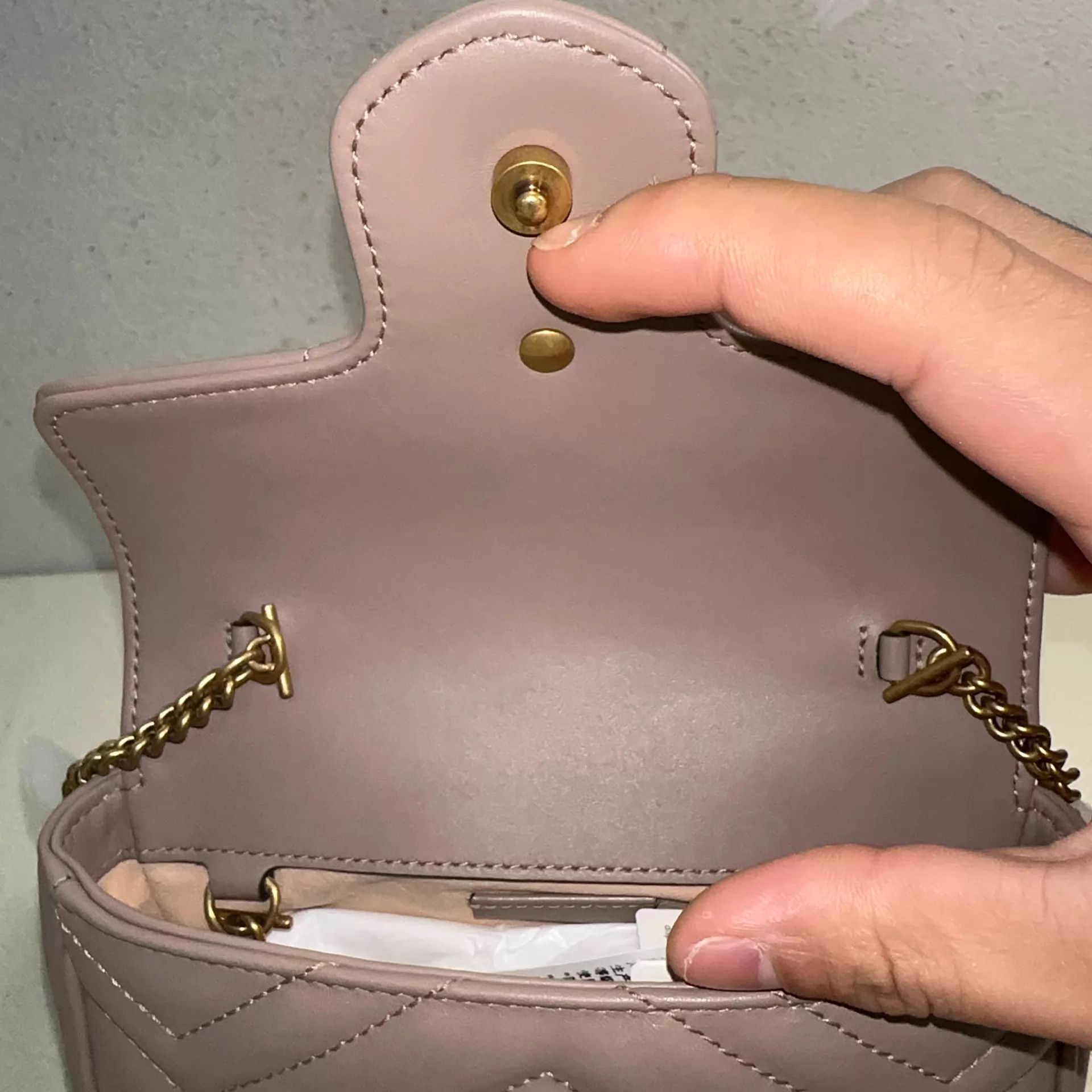 Gucci GUCCI GG Marmont mini Beige leather chain bag Size ONE SIZE - 4 Thumbnail