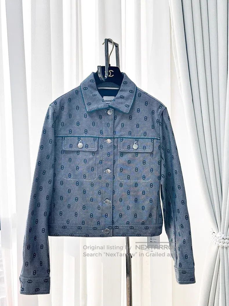 Hermes Hermes Gray Pig Nose Printed Logo Denim Jacket Size XS / US 0-2 / IT 36-38 - 1 Thumbnail