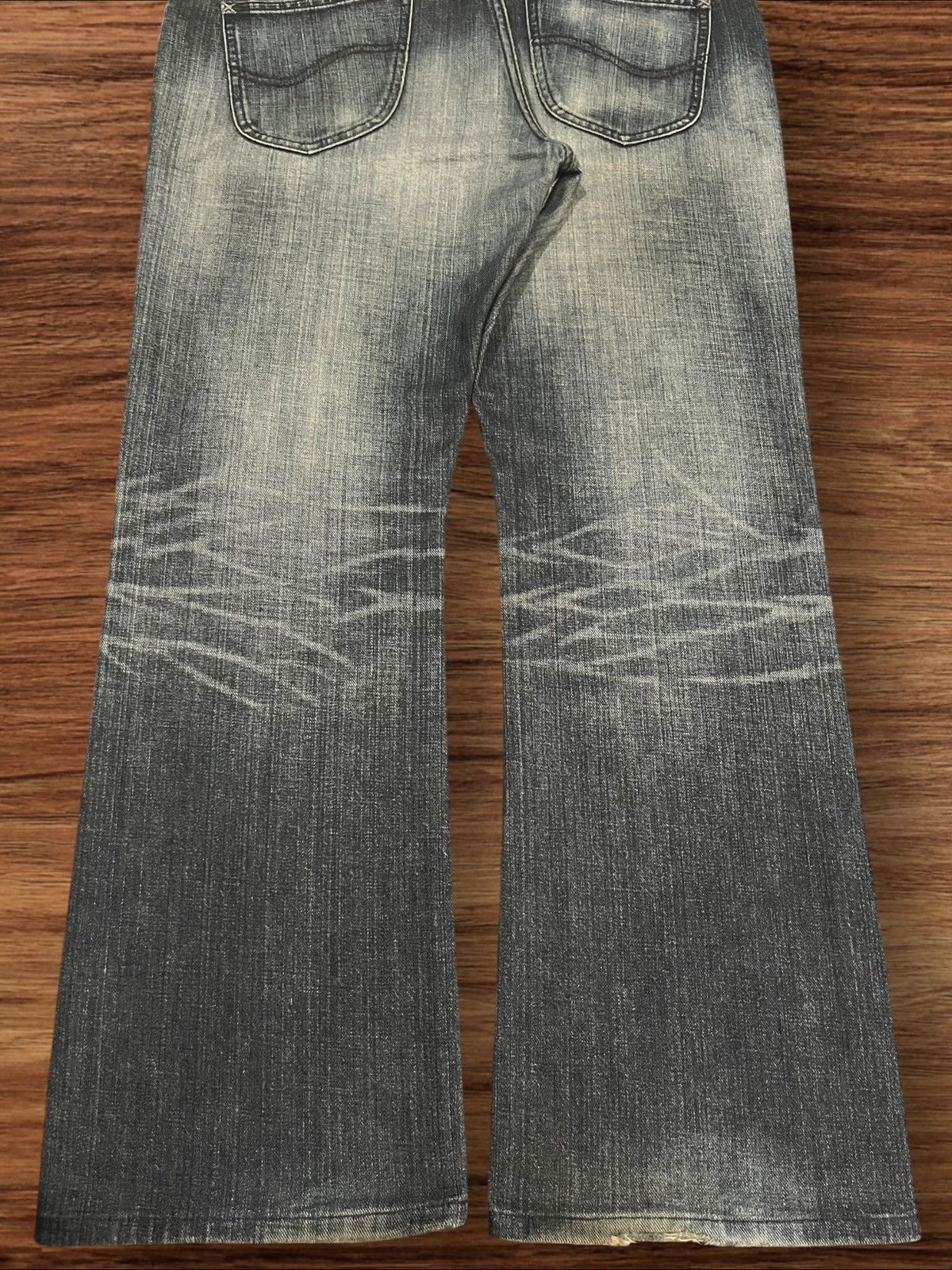 Lee × Vintage ⚡️Flare⚡️Vintage Lee Rider Dark Blue Washed Distressed Jeans Size US 36 / EU 52 - 11 Thumbnail