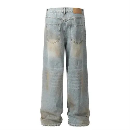 Japanese Brand Men's street punk wide leg straight distressed dirty jeans Size US 32 / EU 48 - 3 Thumbnail