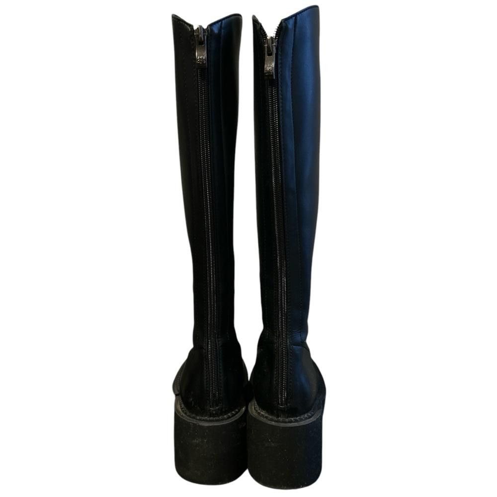 Designer Black Leather Platform Knee-High Boots Size US 7 / IT 37 - 2 Thumbnail