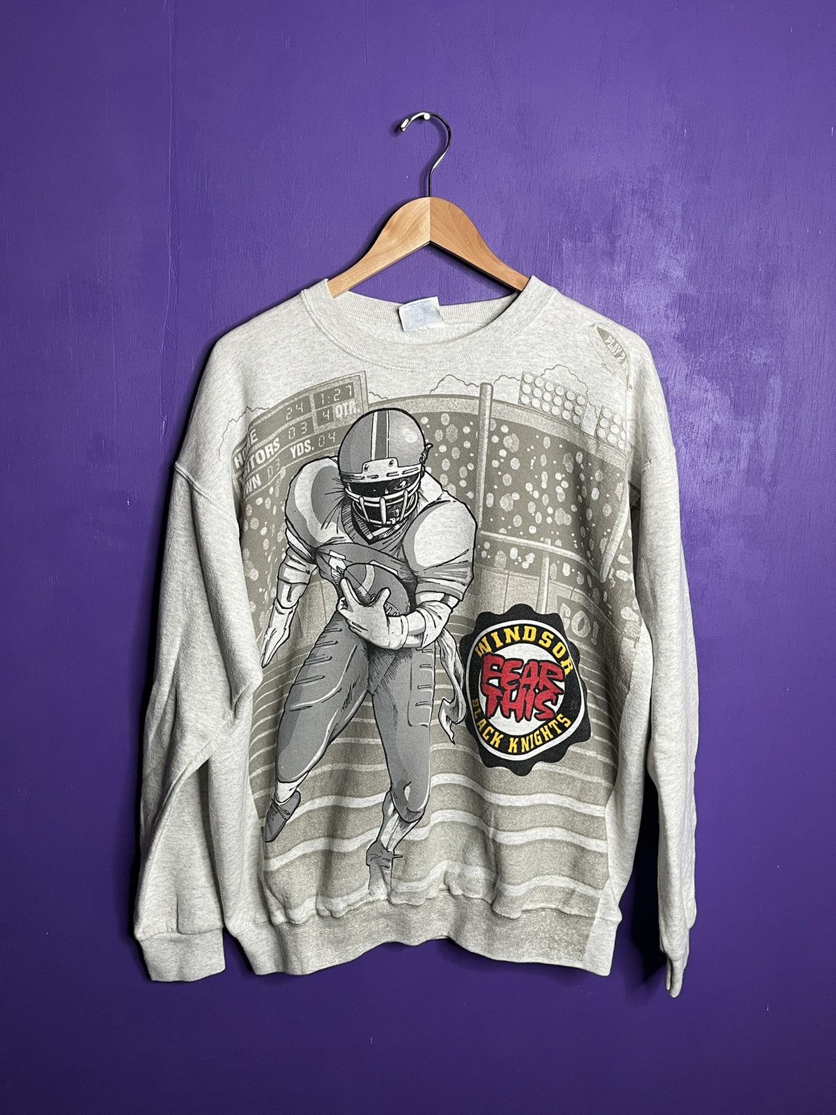 image of Made In USA Vintage 90's Windsor Black Knights Aop Sweatshirt in Grey, Men's (Size Large)
