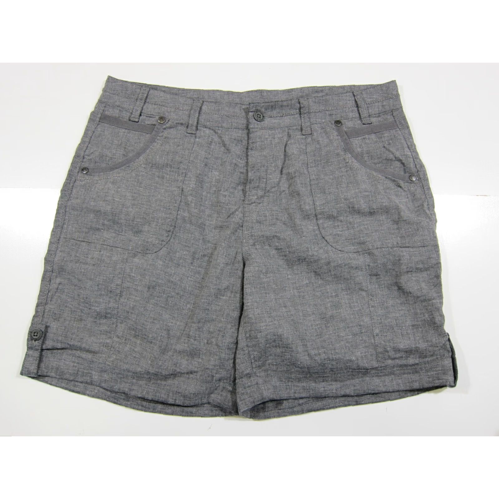 Vintage Aventura Bristol Bermuda Shorts Women Size 12 Grey Hemp Stretch Pockets 6.5" Inseam 36" Waist Regular Rise Mid Zip Front Yoga Casual Activewear Size 25" / US 0 / IT 36 - 6 Thumbnail