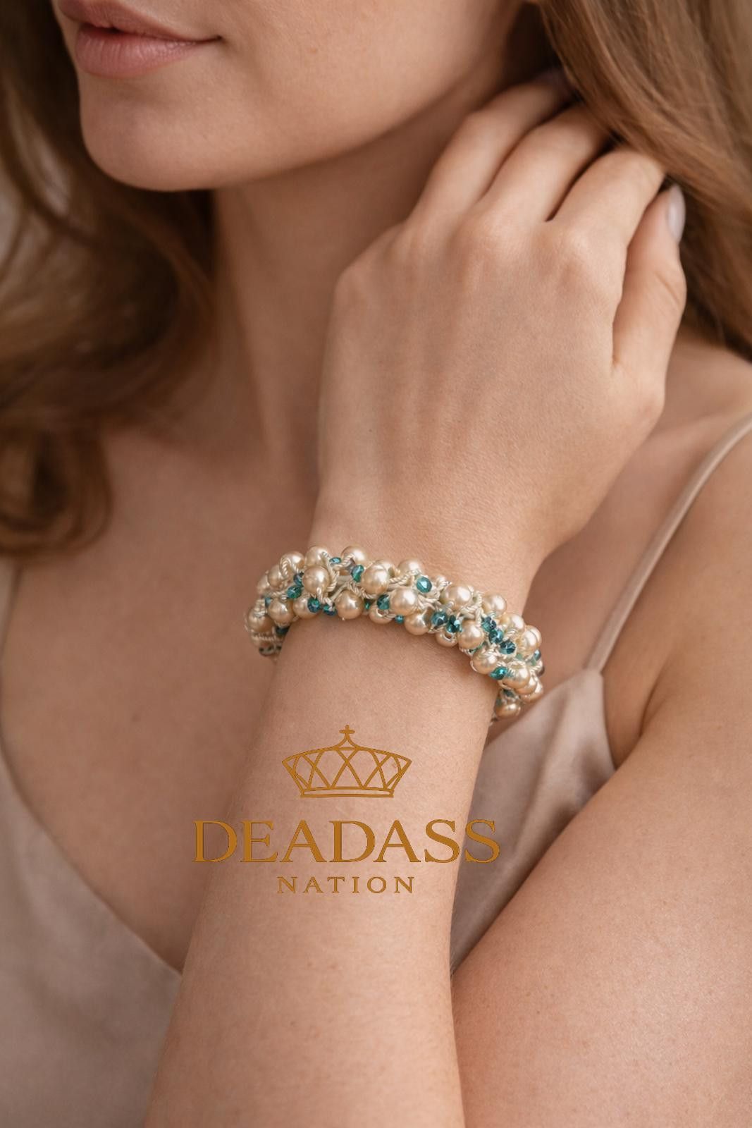 Other Deadass Nation Pearl & Teal Beaded Statement Bracelet Size ONE SIZE - 2 Thumbnail