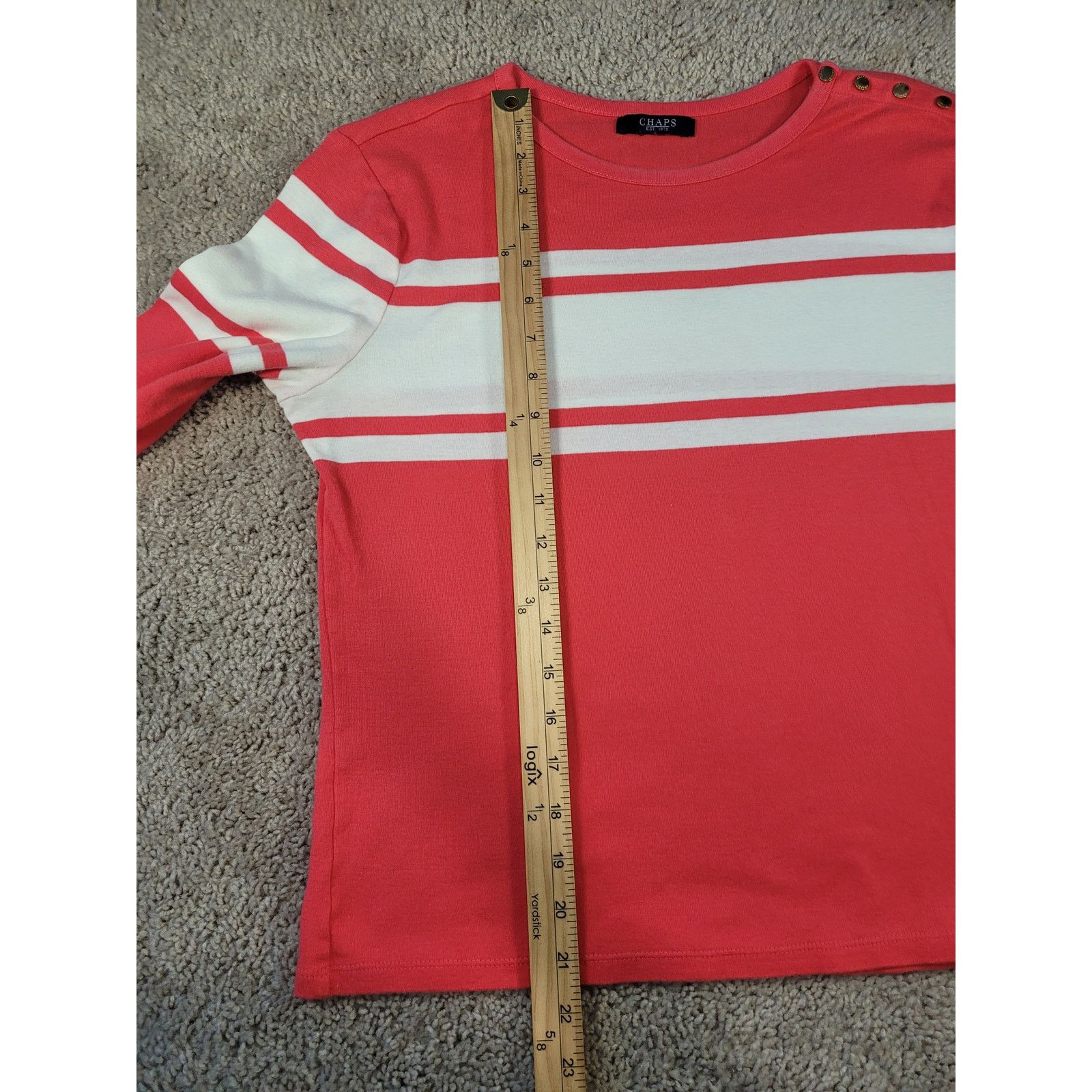 Chaps Chaps Pink Striped Long Sleeve Top Gold Button Detail Size M / US 6-8 / IT 42-44 - 6 Thumbnail