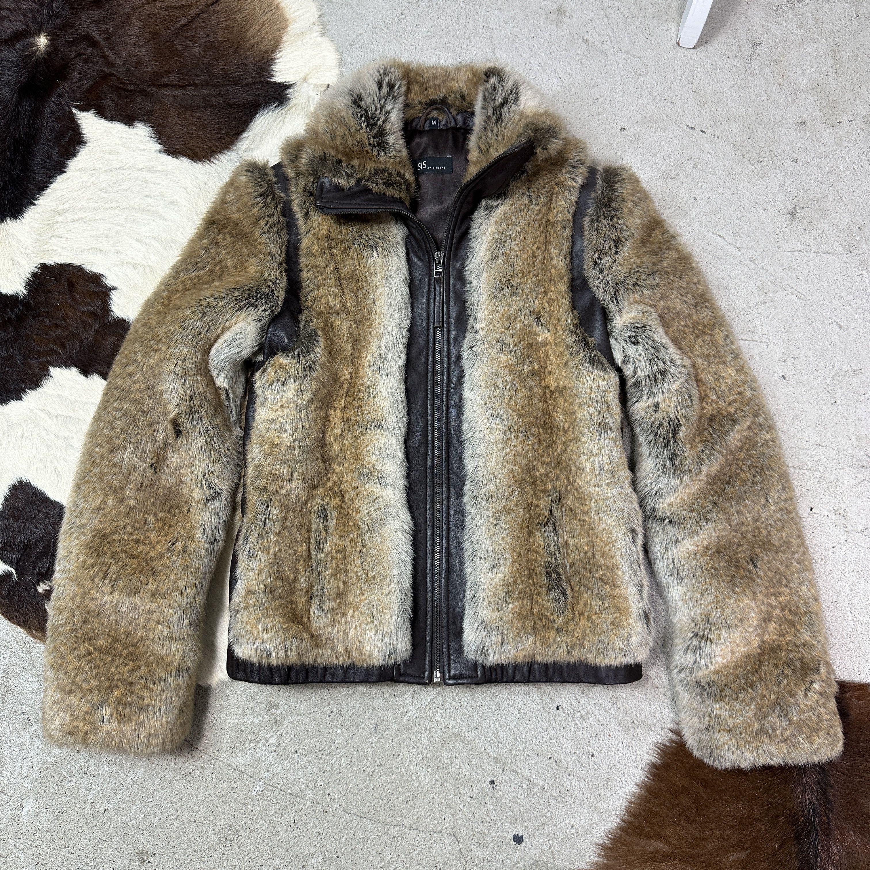 Vintage Vintage Leather Faux Fur Fitted Big Collar Jacket Y2K Size M / US 6-8 / IT 42-44 - 2 Thumbnail