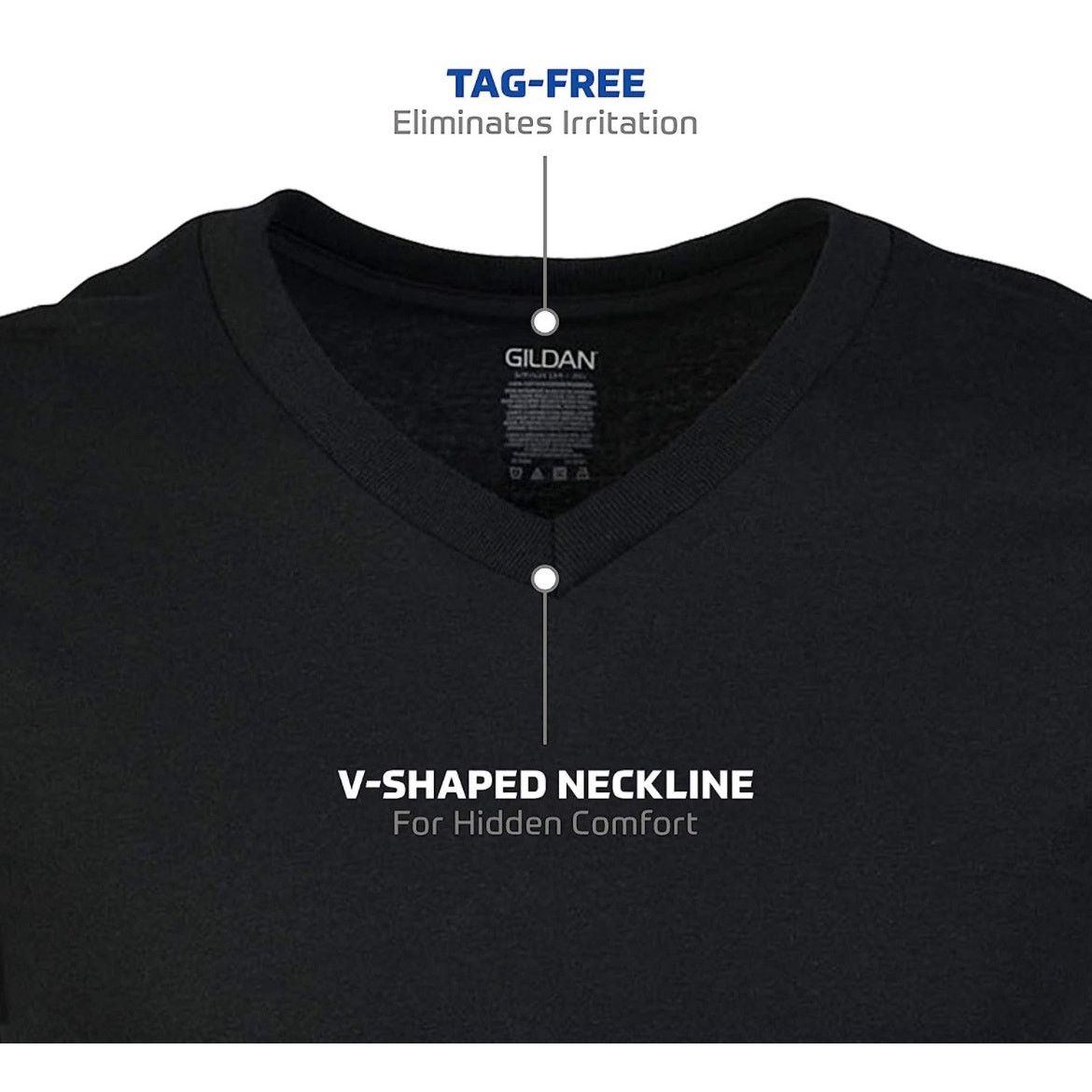 Gildan V-Neck T-Shirts Tagless Grey/black (38-40) Moisture wicking Size US M / EU 48-50 / 2 - 17 Thumbnail