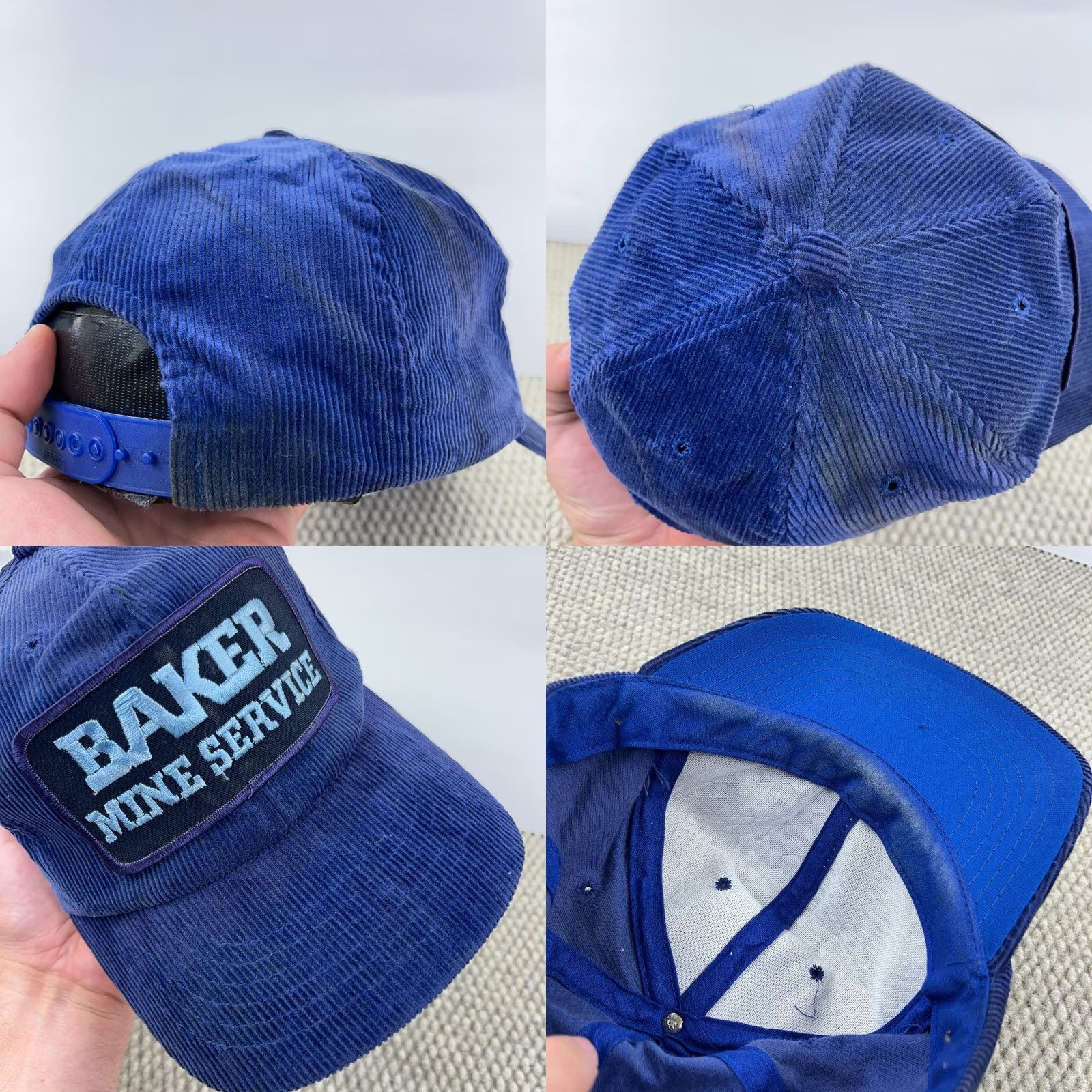 Vintage VINTAGE Baker Mine Service Trucker Hat Cap Blue Corduroy Coal Mining SnapBack Yupoong Men 80s 90s Size ONE SIZE - 8 Thumbnail