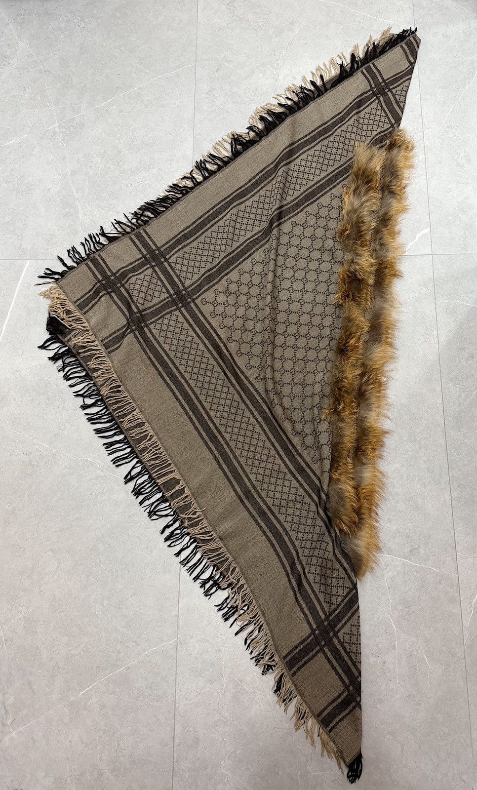 Gucci GUCCI FW 2007 Fur Monogram Wool/Silk Scarf Frida Giannini Size ONE SIZE - 6 Thumbnail