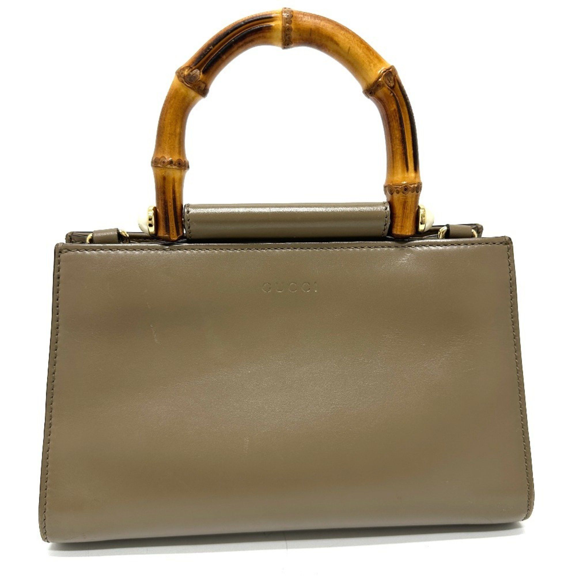 GUCCI 470271 Bamboo Faux Pearl Handbag in Brown Leather for Women
