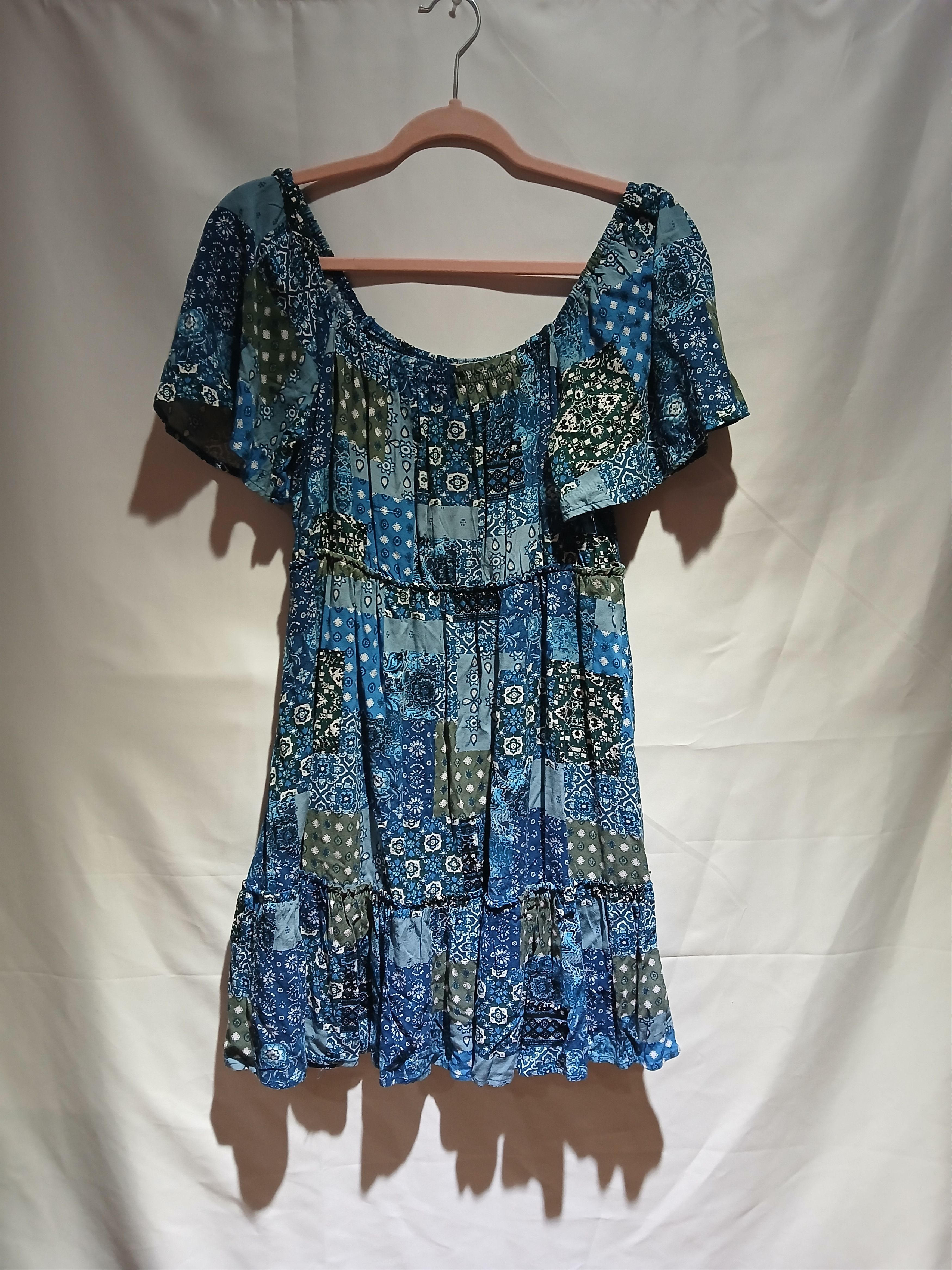 Other Rewind blue patchwork print milkmaid dress size large Size L / US 10 / IT 46 - 1 Thumbnail