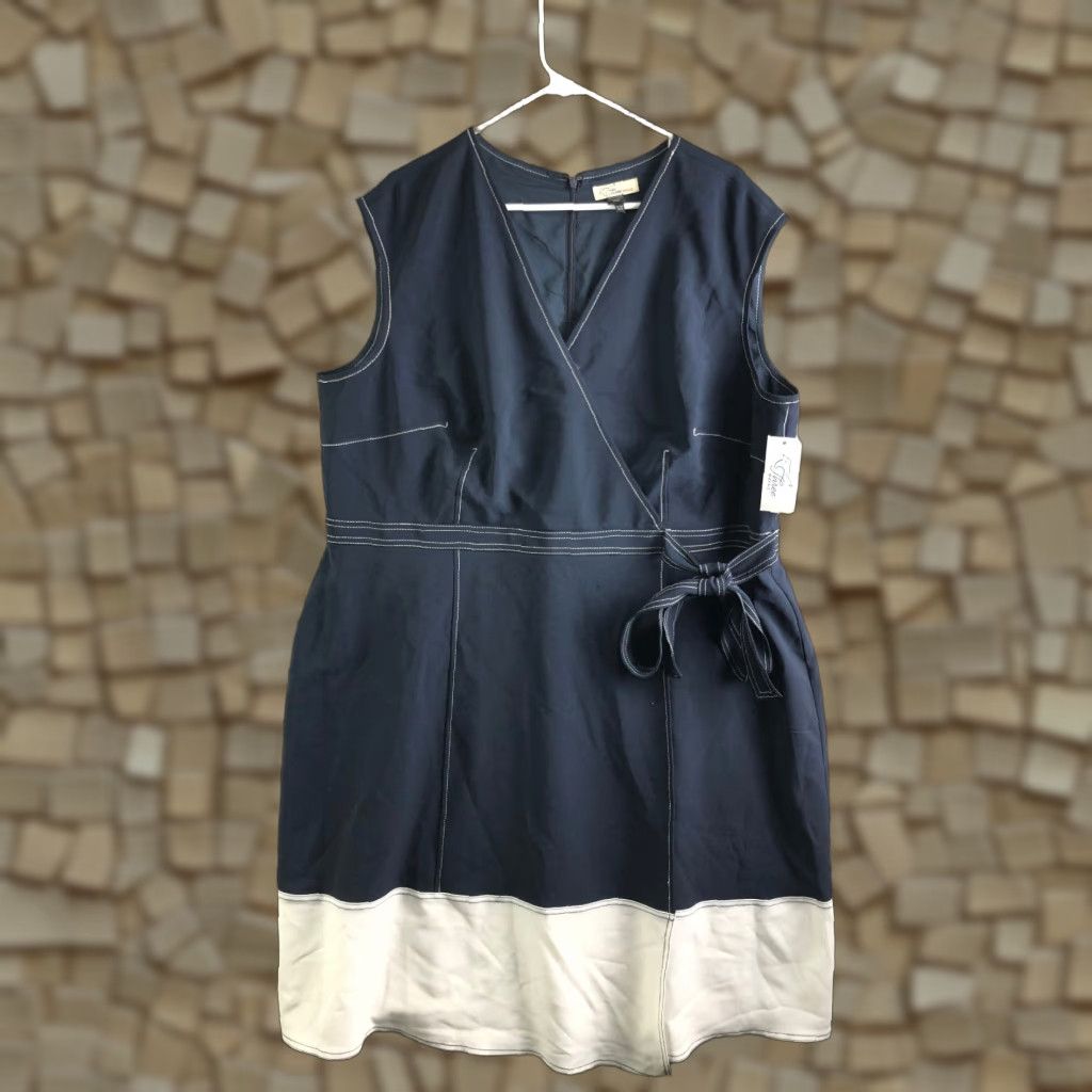Vintage Three Wrens Womens A-Line Dress 22W Plus Size Blue V-Neck Sleeveless Belted Long chiffon Polyester Formal Party Wedding Vintage: No (if allowed) Size 3XL / US 20-22 - 1 Thumbnail