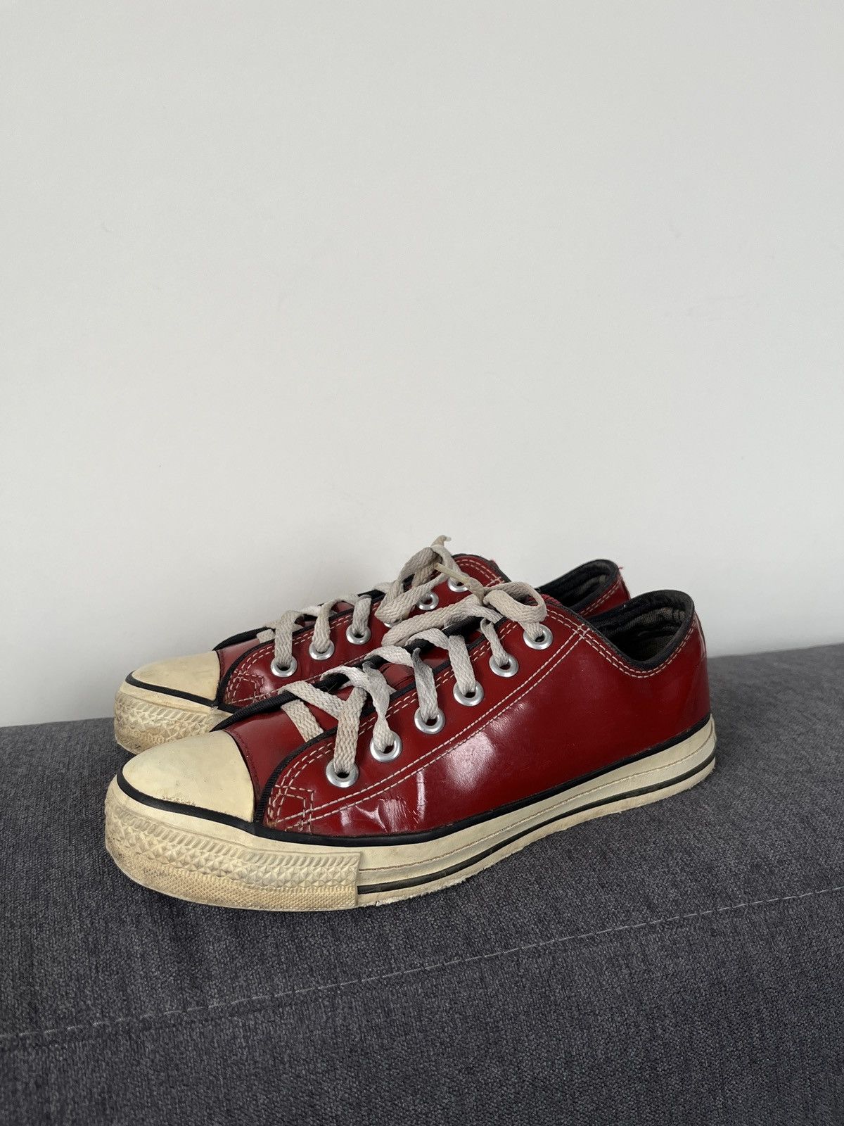 Converse × Vintage 90's Made in USA Converse Red Glossy Patent Leather Sneakers Size US 5.5 / IT 35.5 - 2 Thumbnail