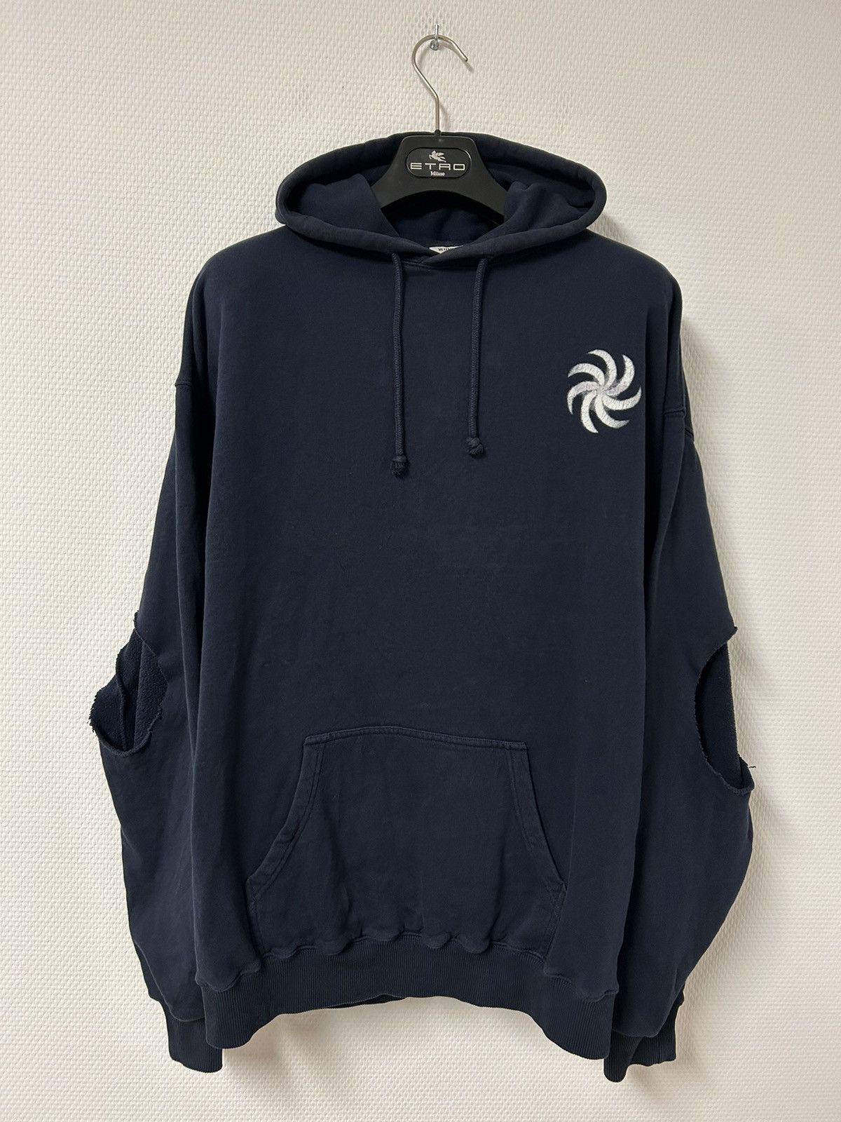 image of Vetements Ss2019 Cut Out "resistance" Hoodie Navy in Blue, Men's (Size Small)