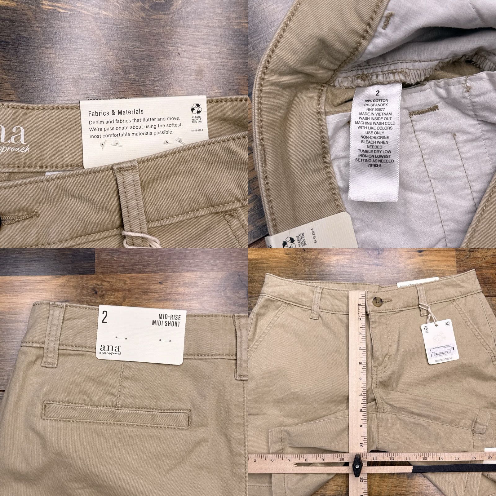 Vintage Ana a.n.a Mid Rise Midi Short Womens 2 Brown Cotton Spandex Twill Stretch Chino Zip Casual 6.5 In Inseam Womens Size 26" / US 2 / IT 38 - 8 Thumbnail