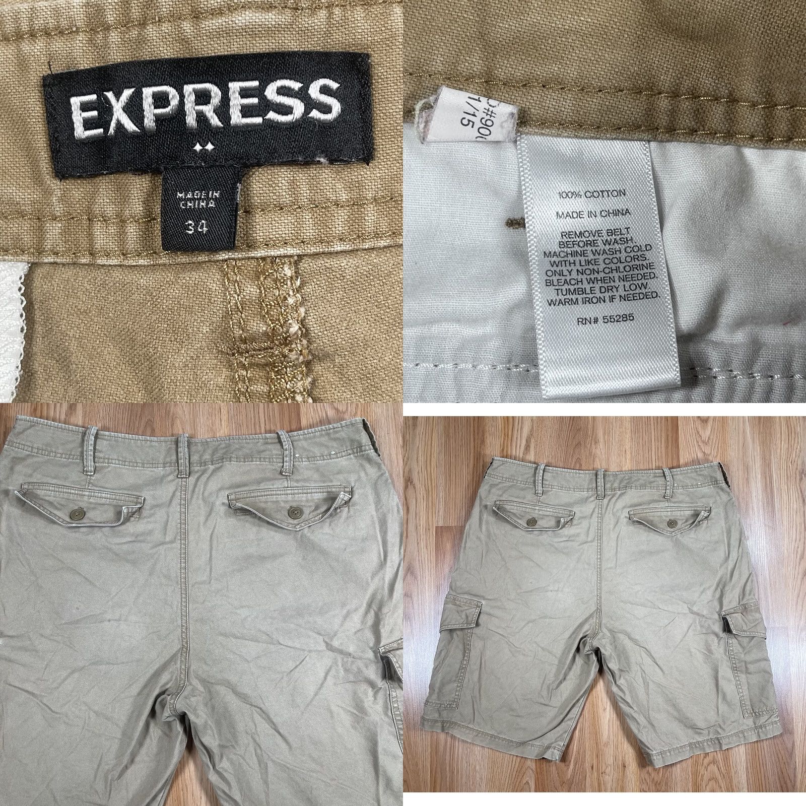 Express Express Cargo Shorts Mens Size 34 Beige Khaki Cargo Pocket Flat Front Utility Cotton Canvas Summer 34 Mens Beige Clothing Size US 34 / EU 50 - 8 Thumbnail