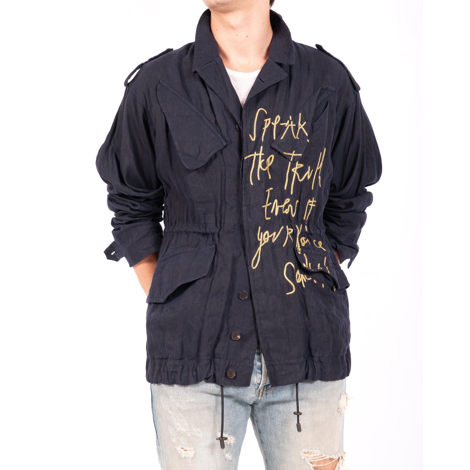 Haider Ackermann SS16 Embroidered Safari Jacket in Indigo Cotton Size US XS / EU 42 / 0 - 1 Thumbnail